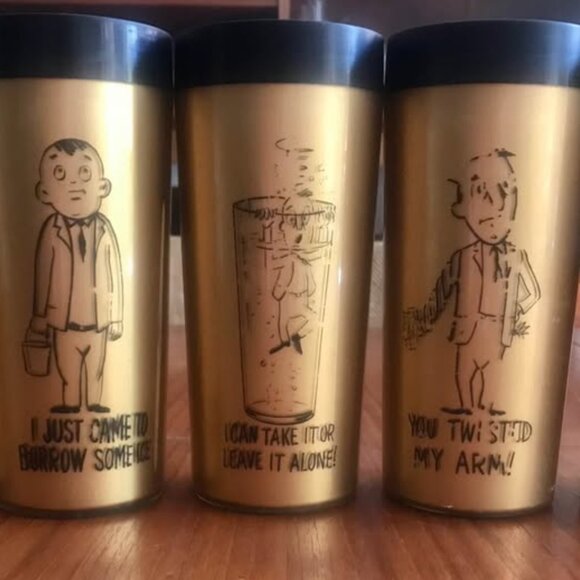 MCM Barware Plastic Tall Cups with Drunk illustrations